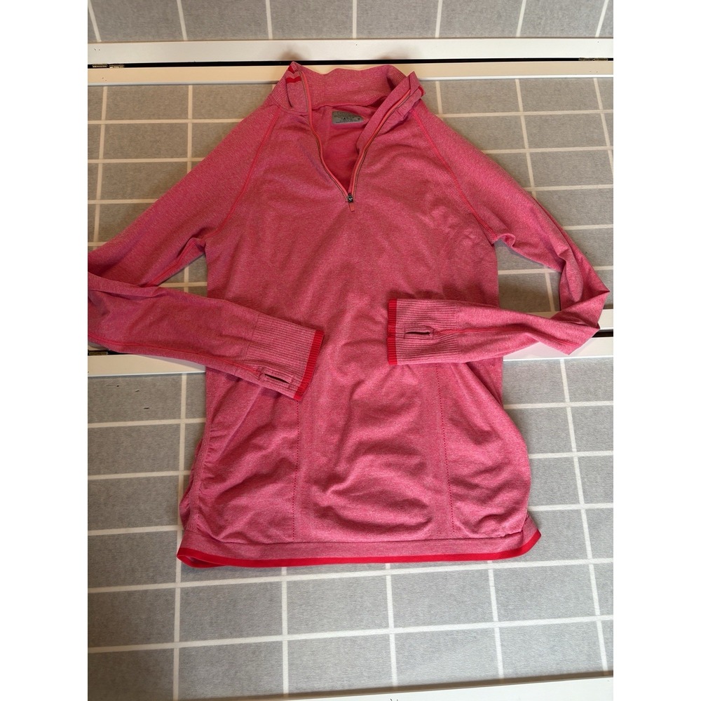 Athleta Fastest Track 1/2 Zip Ruched Long Sleeve Thumb Holes Gym wear Sz‎ M Pink